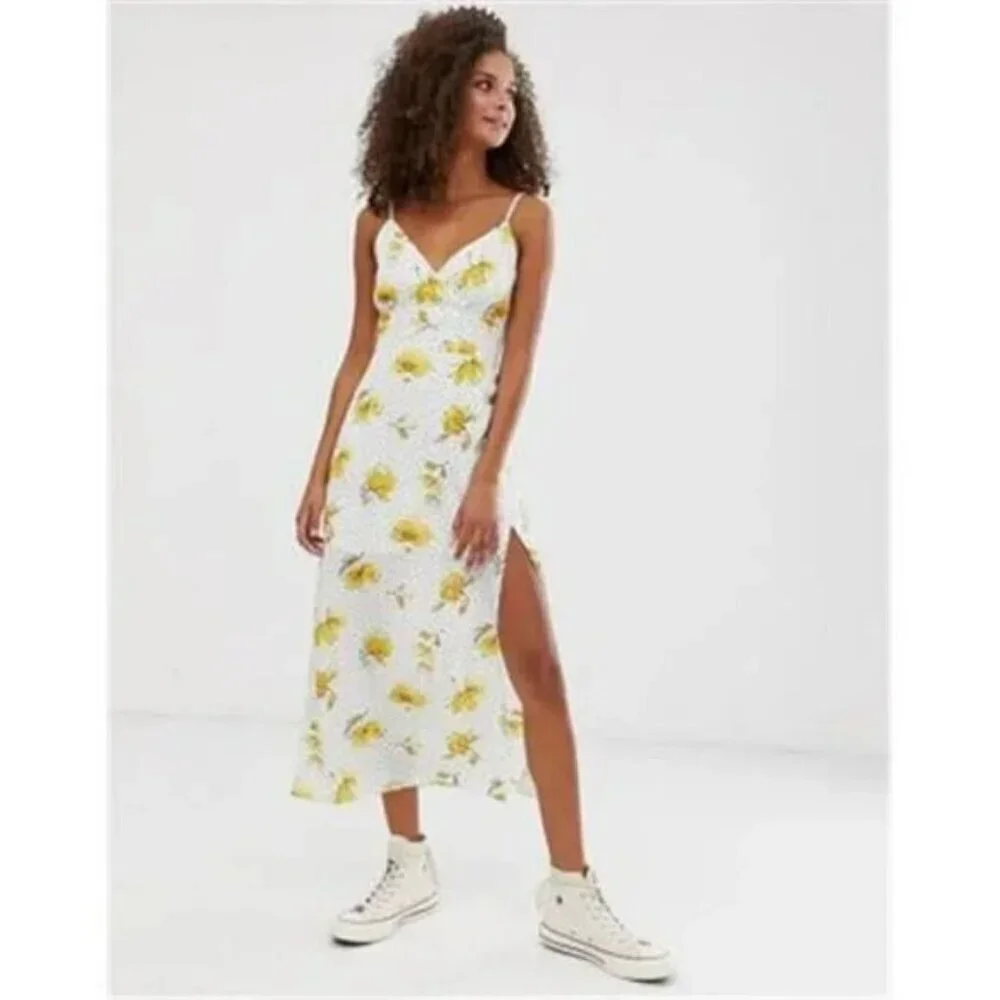 Abercrombie & Fitch NWT White Yellow Romantic Floral Maxi Slip Dress‎